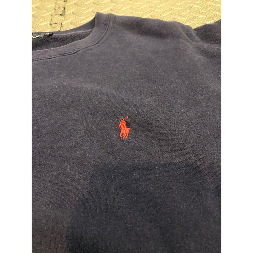 Vintage Polo Ralph Lauren Sweatshirt Mens L Navy Blue Red Pony Logo Crewneck - Picture 2 of 7